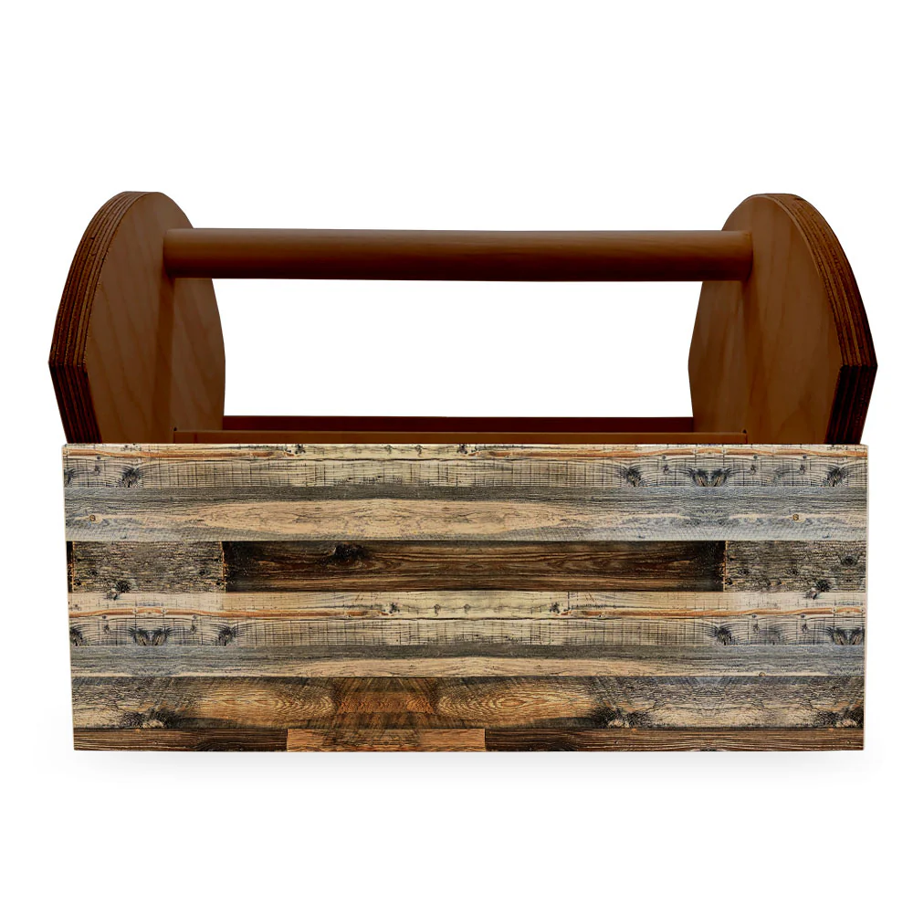 Rustic Wood Planks Wooden Condiment Caddy w/ Handle - Image 2