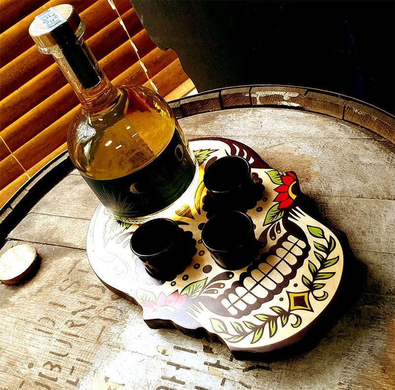 Shot Glass and Bottle Flight and Serving Tray - Sugar Skull Rose - Image 3