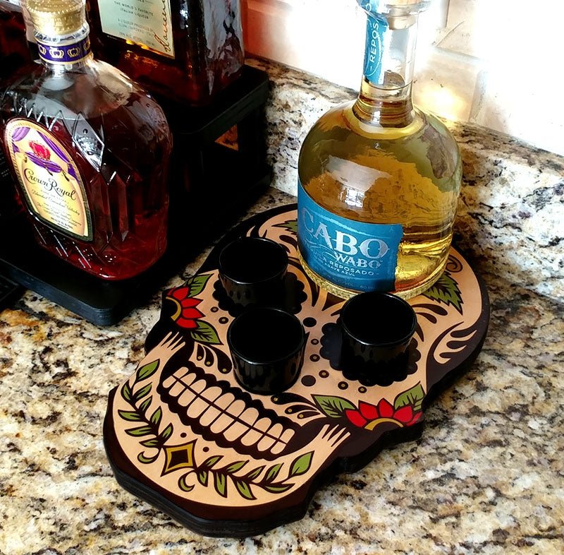 Shot Glass and Bottle Flight and Serving Tray - Sugar Skull Rose - Image 5