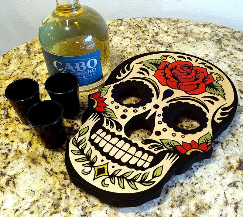 Shot Glass and Bottle Flight and Serving Tray - Sugar Skull Rose - Image 6