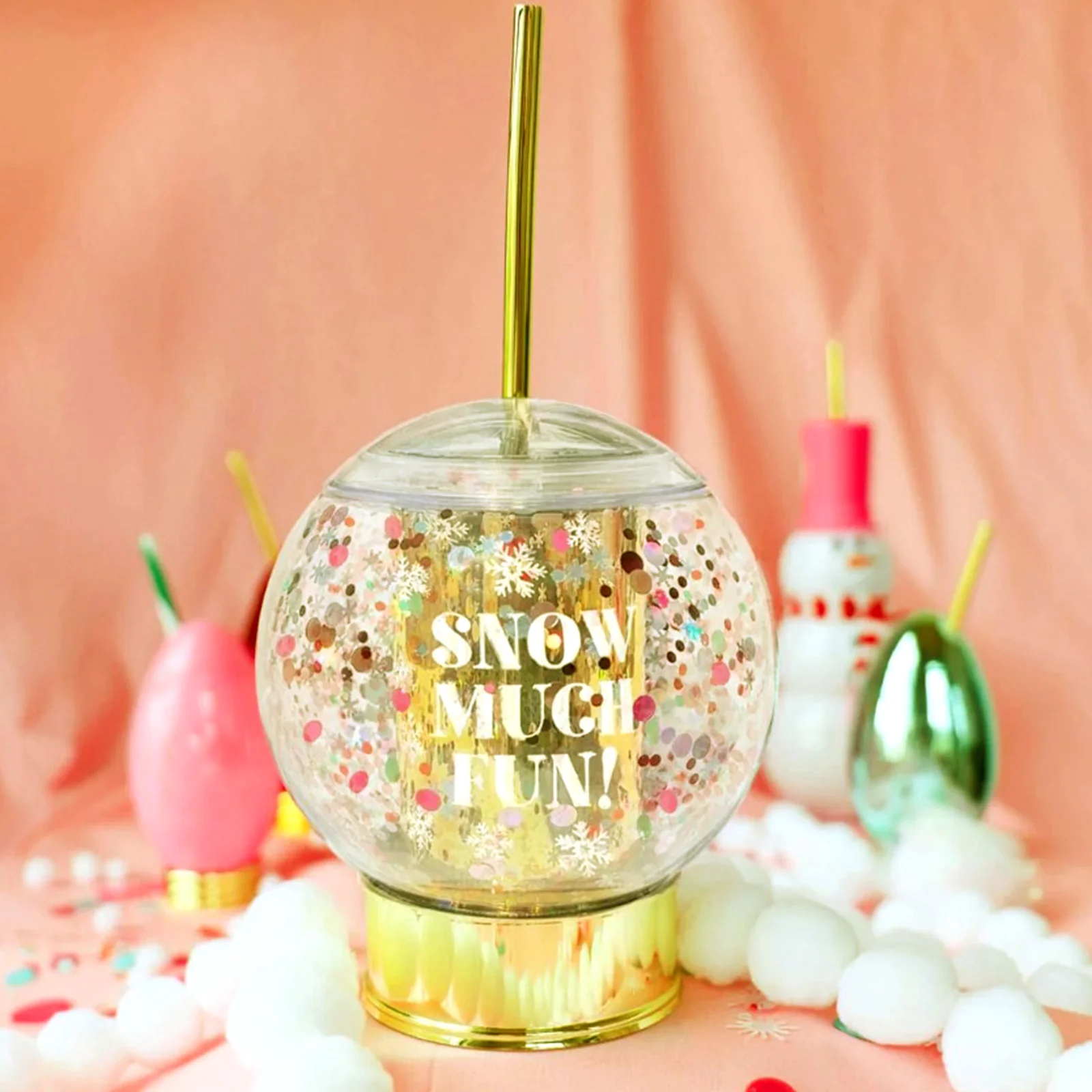 Snow Much Fun Confetti Snowglobe Novelty Cup w/Straw - 12 ounce - Image 2