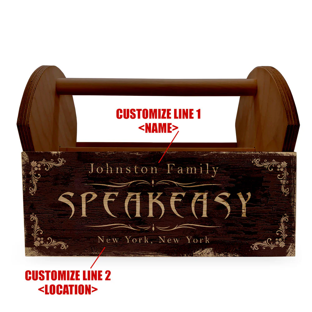 Speakeasy Wooden Condiment Caddy w/ Handle - Customizable - Image 2