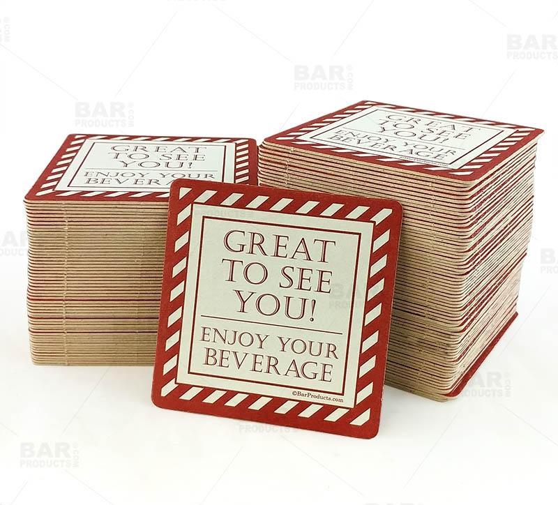 Square Drink Coasters "Enjoy Your Beverage" 3.5 inch by 3.5" - Pack of 125