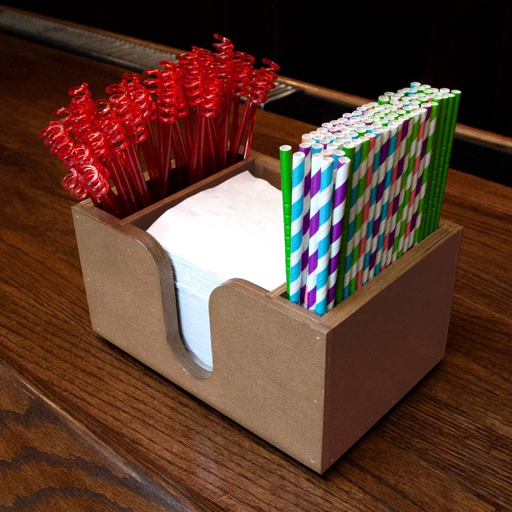 Wood Bar Caddy for Napkins, Straws, & Stirrers - Stained - Image 3