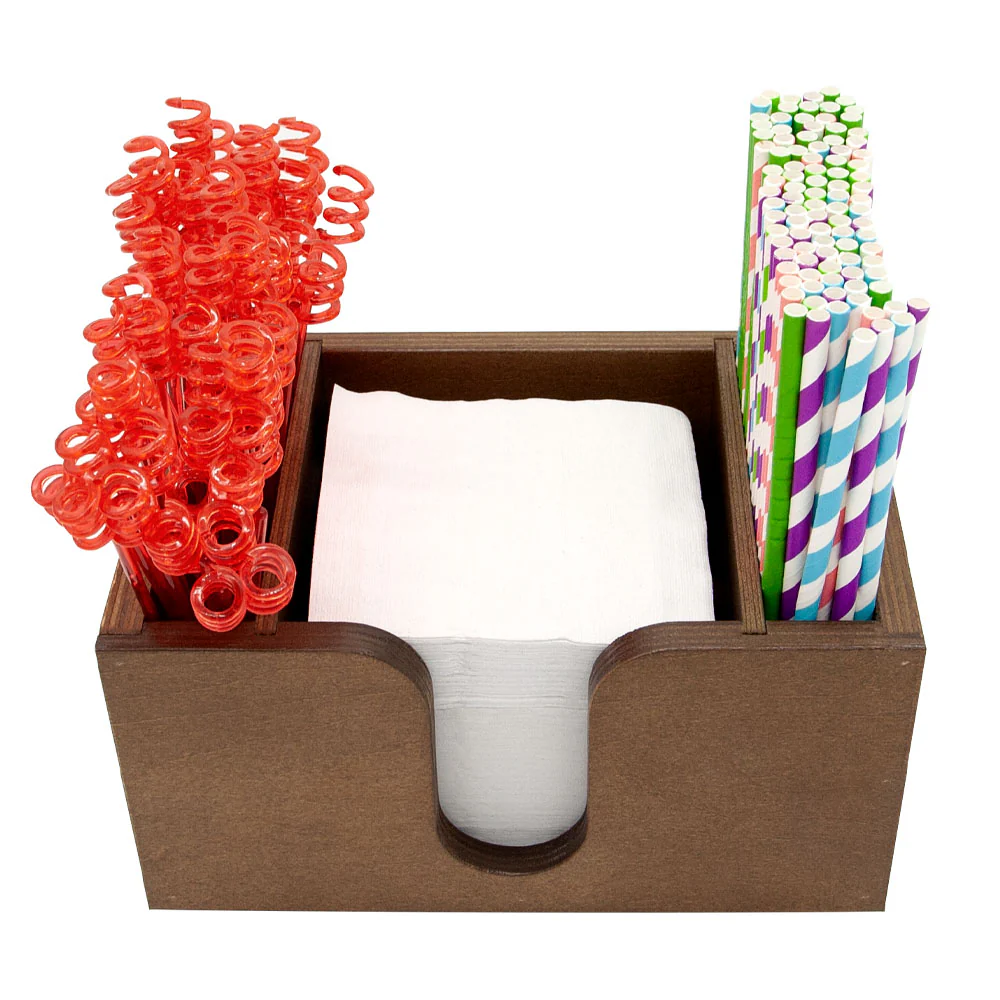Wood Bar Caddy for Napkins, Straws, & Stirrers - Stained - Image 4