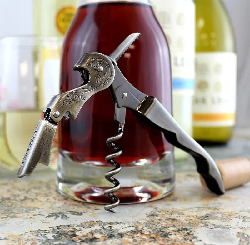 Stainless Steel Double Lever Corkscrew w/ Etched Design - Image 2