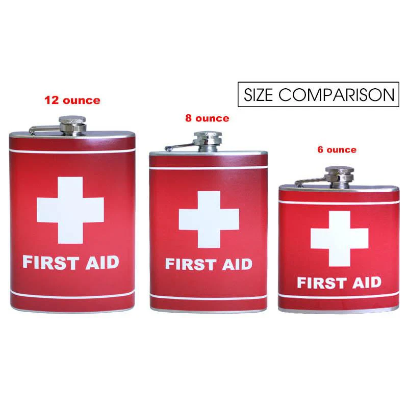 Stainless Steel Hip Flask - First Aid Design - Several Size Options - Image 5