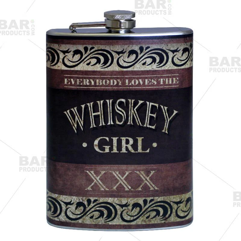 Stainless Steel Hip Flask -Whiskey Girl Design - Several Size Options - Image 3