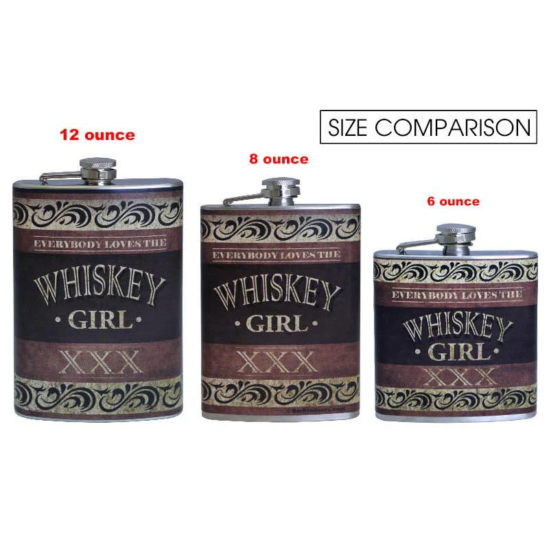 Stainless Steel Hip Flask -Whiskey Girl Design - Several Size Options - Image 5