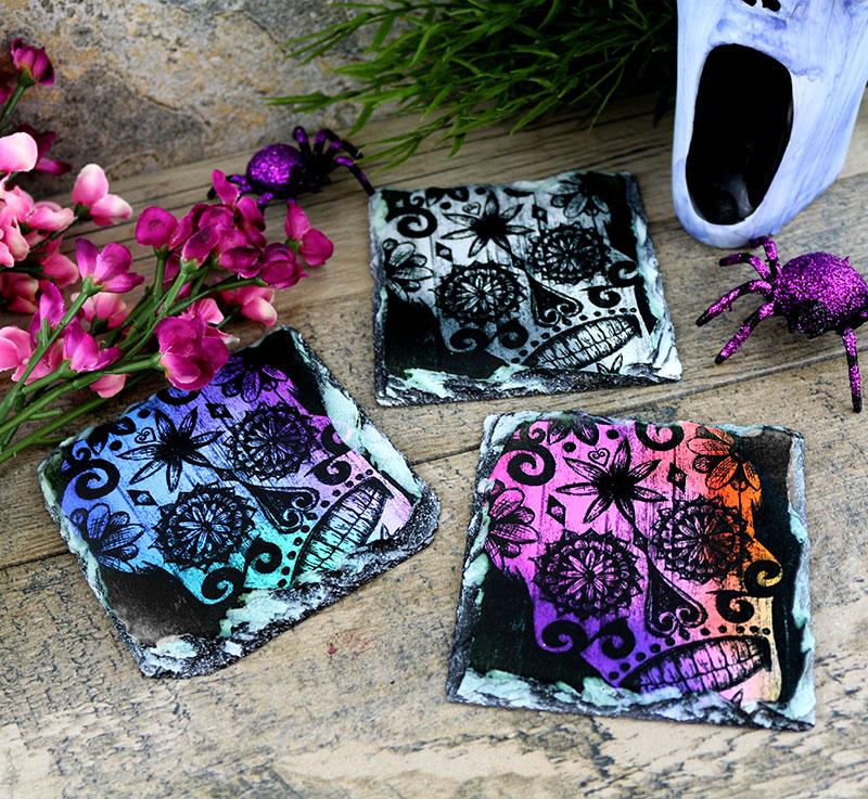 Sugar Skull Rock Slate Coasters (Design Options) - Image 2