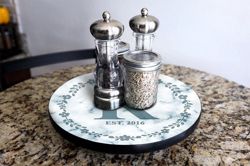 Lazy Susan - Customizable MARBLE MONOGRAM - 3 Different Sizes - Table Top - Handcrafted in USA - Image 4
