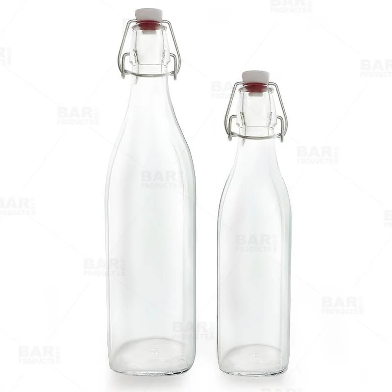Swing Top Glass Bottle - Clear Square - 1 Liter or 17 ounce