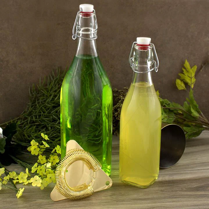 Swing Top Glass Bottle - Clear Square - 1 Liter or 17 ounce - Image 2