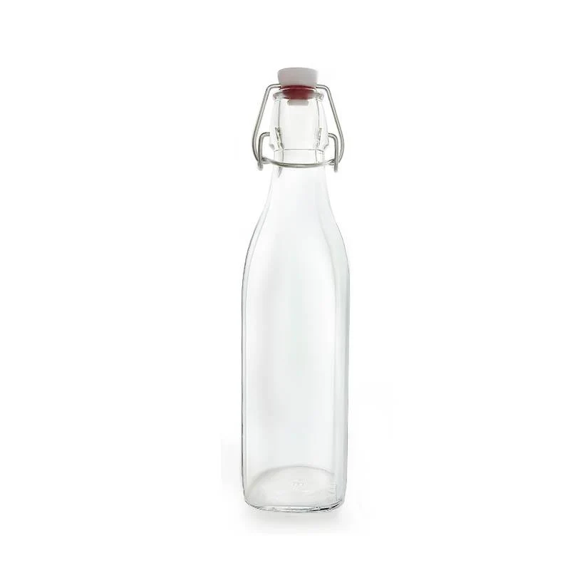 Swing Top Glass Bottle - Clear Square - 1 Liter or 17 ounce - Image 5