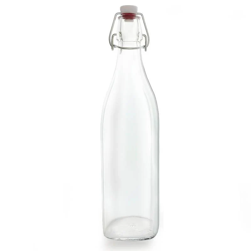 Swing Top Glass Bottle - Clear Square - 1 Liter or 17 ounce - Image 6