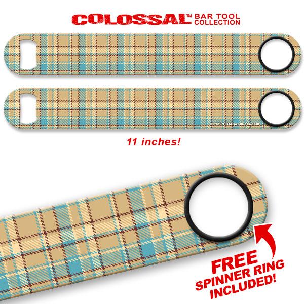 Tan / Blue Plaid Kolorcoat™ 11" Long COLOSSAL™ Speed Bottle Opener