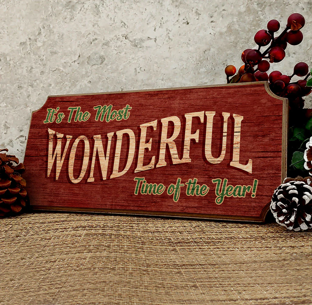 The Most Wonderful Time of the Year Vintage Wooden Christmas Sign - Image 2