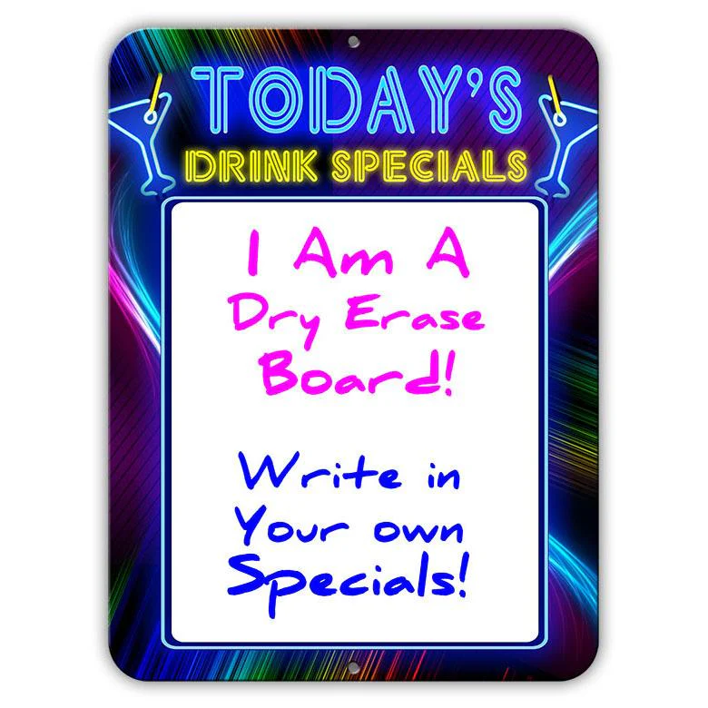 Today's Drink Specials - Dry Erase Metal Bar Signs - Neon Themed - Image 2
