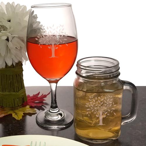 BarConic® Engraved Glass Drinkware - 20oz. Wine Glass, 16oz. Mason Jar Mug
