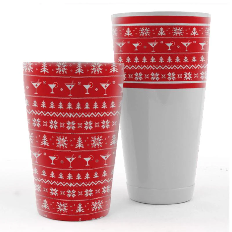 Shaker Set - Blue / Red Ugly Sweater Pattern - 28oz and 18oz Shaker Tins