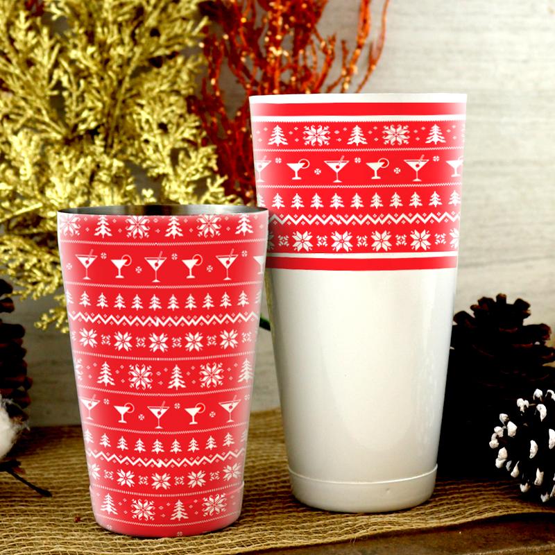 Shaker Set - Blue / Red Ugly Sweater Pattern - 28oz and 18oz Shaker Tins - Image 2