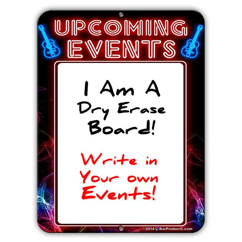 Upcoming Events - Dry Erase Metal Bar Signs - Neon Themed