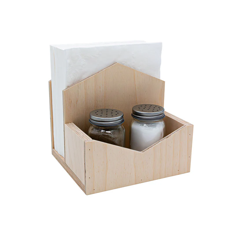 Upright Wooden Napkin Holder With Storage - Stain Options Available