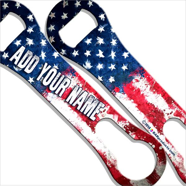 Grunge US Flag V-Rod® Bottle Opener - ADD YOUR NAME