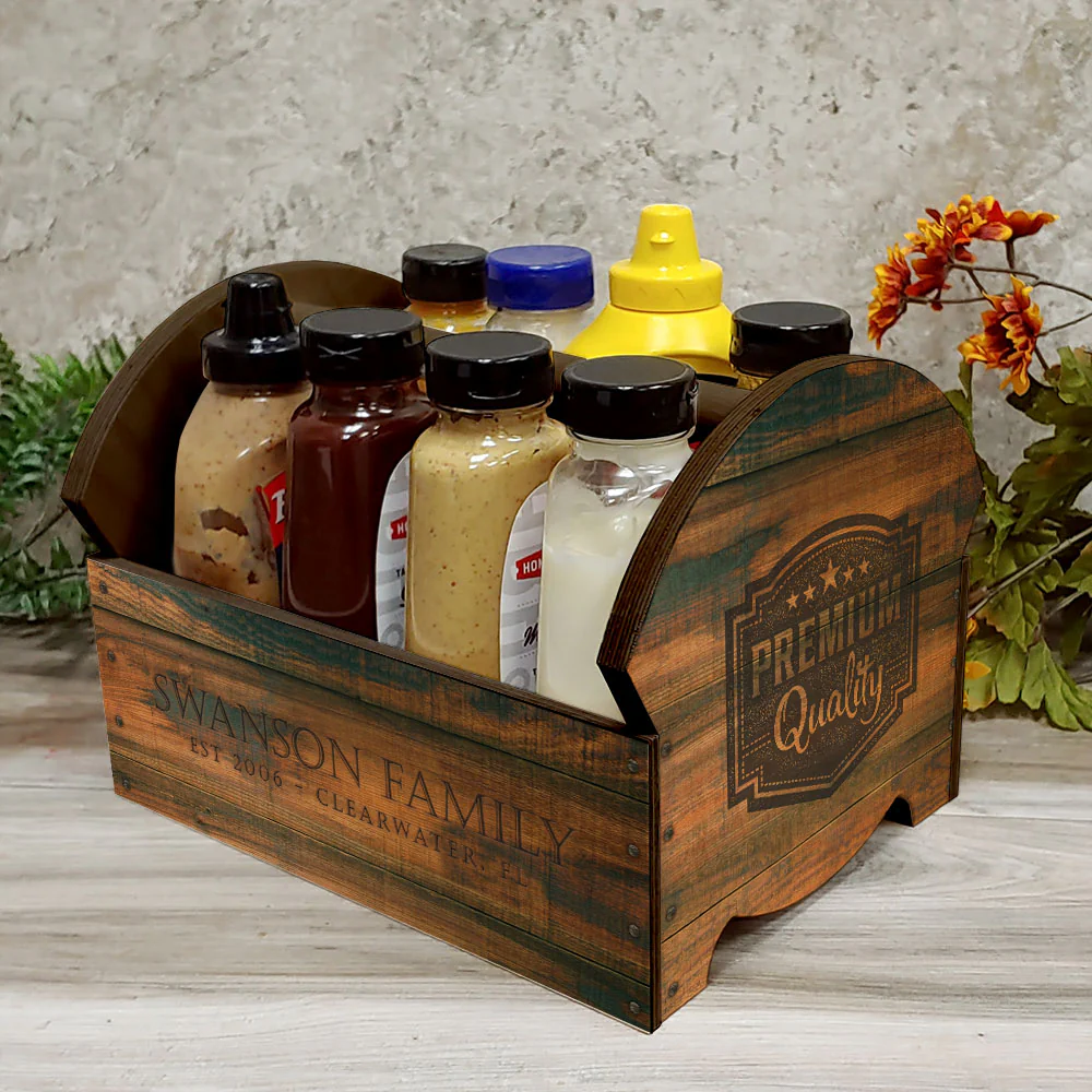 Vintage Box Wooden Condiment Caddy w/ Handle - Customizable - Image 5