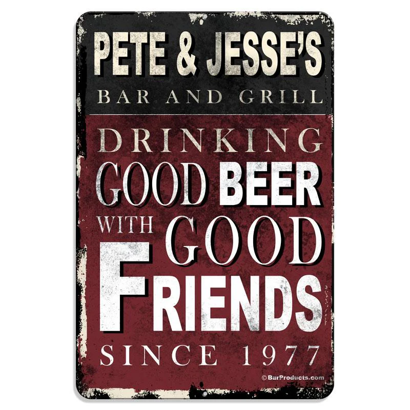 Vintage Metal Bar Sign - 12" x 18" - CUSTOMIZABLE Bar and Grill