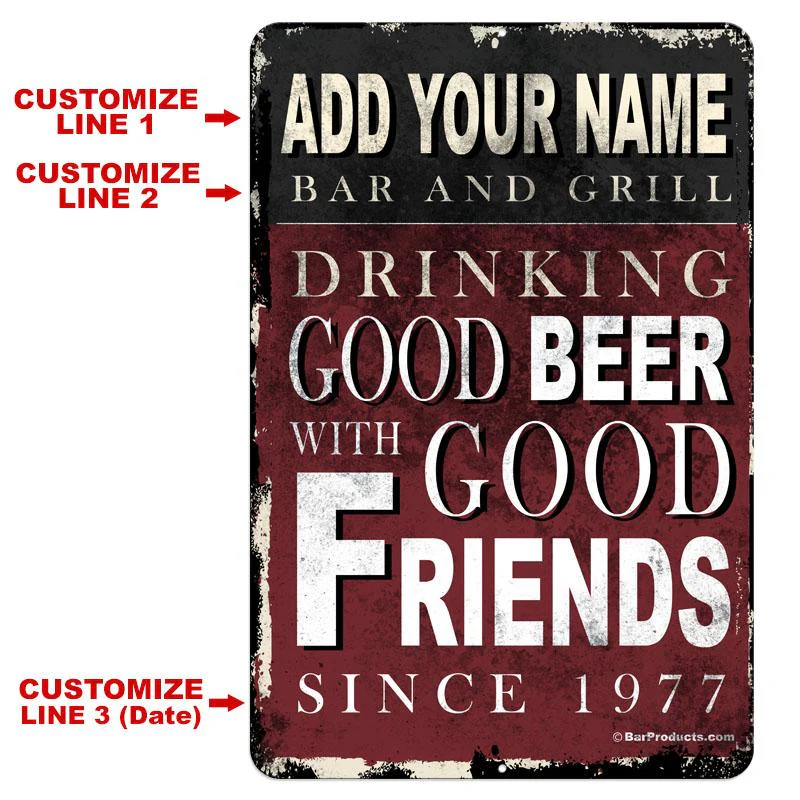 Vintage Metal Bar Sign - 12" x 18" - CUSTOMIZABLE Bar and Grill - Image 2