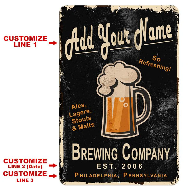 Vintage Metal Bar Sign - 12" x 18" - CUSTOMIZABLE Brewing Company (Black) - Image 2