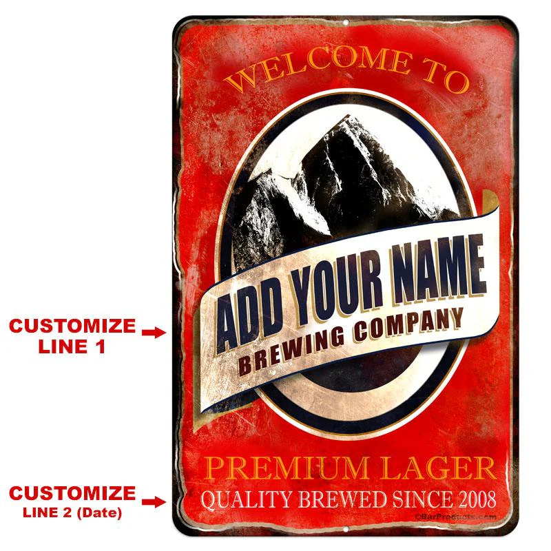 Vintage Metal Bar Sign - 12" x 18" - CUSTOMIZABLE Brewing Company (Red) - Image 2