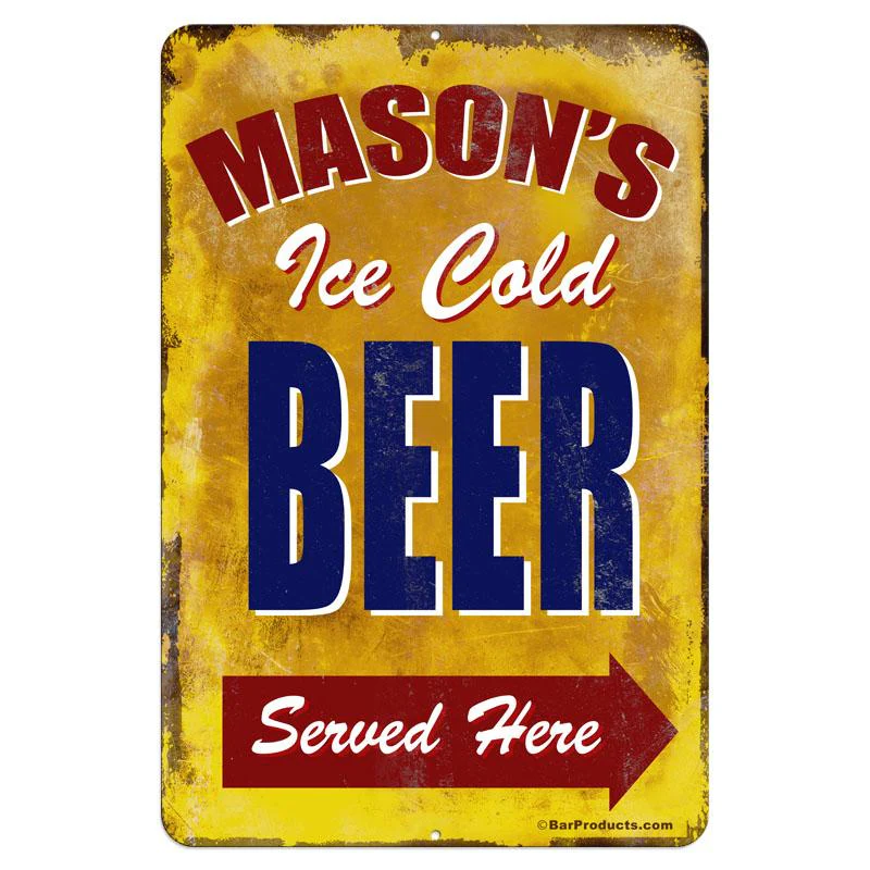 Vintage Metal Bar Sign - 12" x 18" - CUSTOMIZABLE Ice Cold Beer