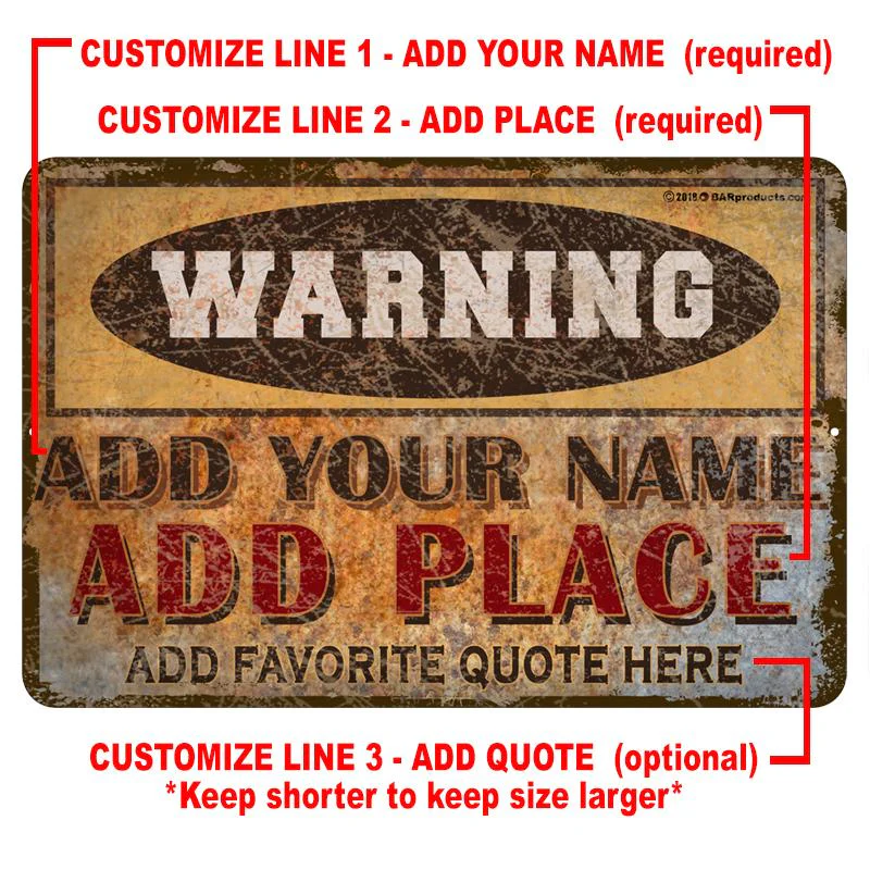 Vintage Metal Bar Sign - 12" x 18" - Warning - CUSTOMIZABLE - Image 3