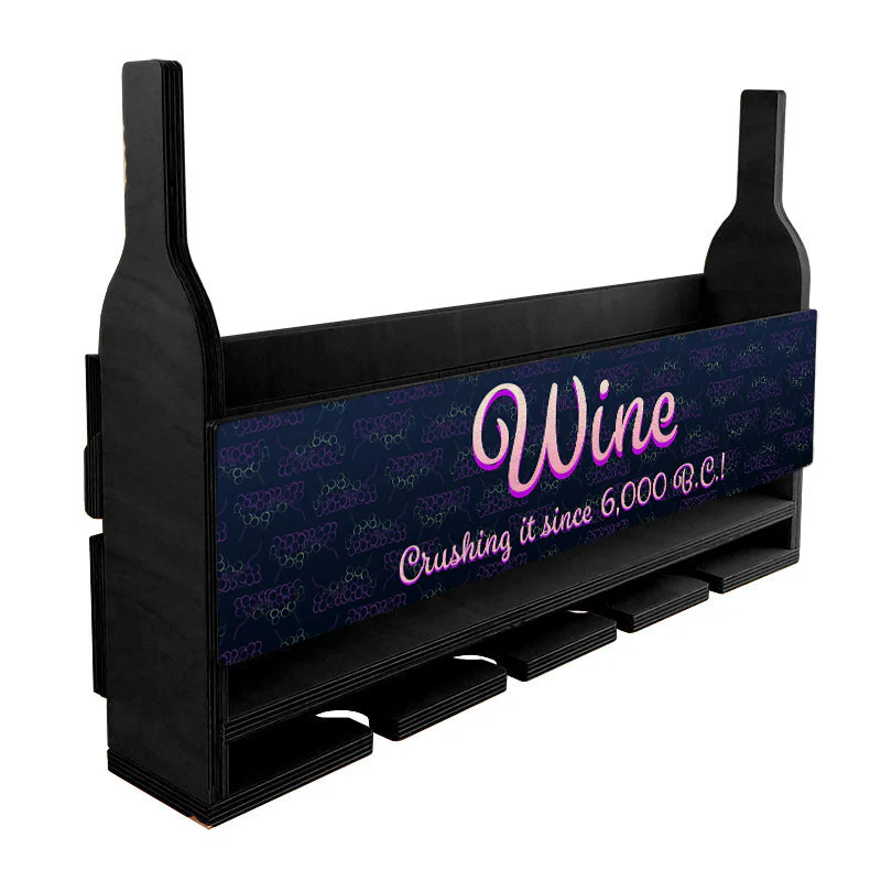 Wall Mounted Wine Bottle & Glass Hanging Shelf w/ Grapes Crushing It Plaque - Image 3