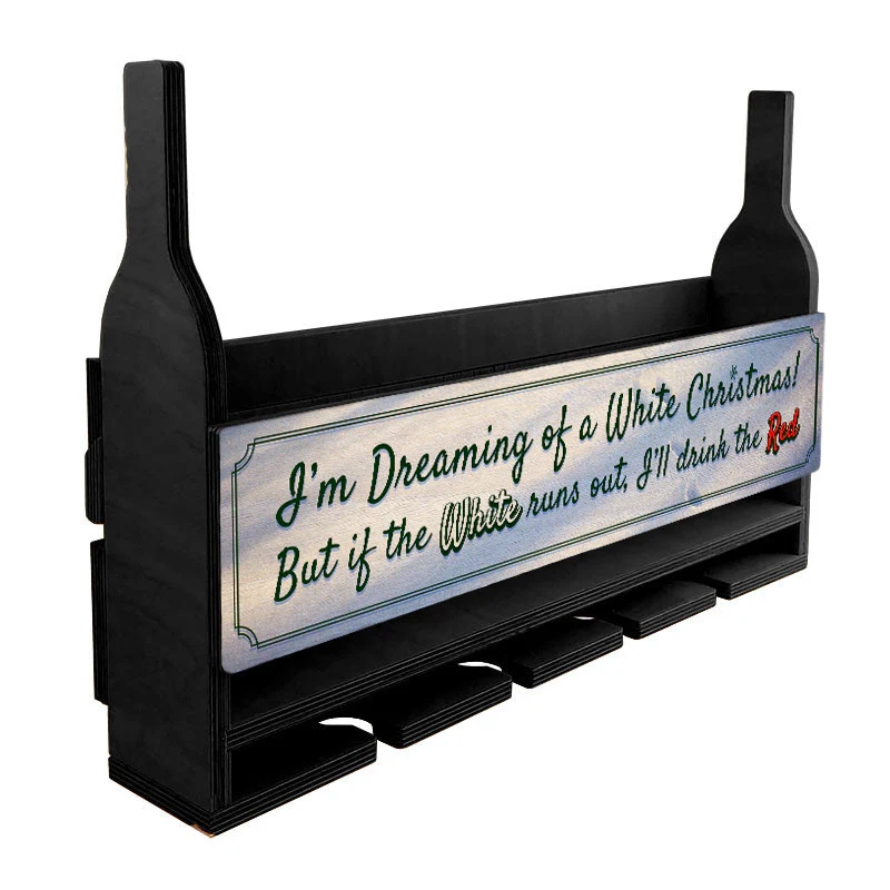 Wall Mounted Wine Bottle & Glass Hanging Shelf w/ White Christmas Plaque - Image 3