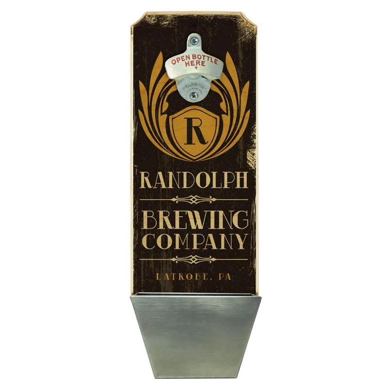 Wall Mounted Wood Plaque Bottle Opener & Cap Catcher - CUSTOMIZABLE Brewing Company