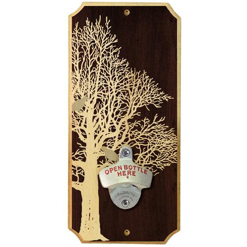 Wall Mounted Wood Plaque Bottle Opener - Oak Bird