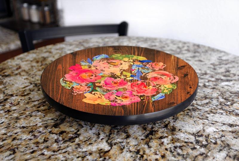 WATERCOLOR FLOWERS Lazy Susan - 3 Different Sizes - For Kitchen Table Top - Handcrafted in USA