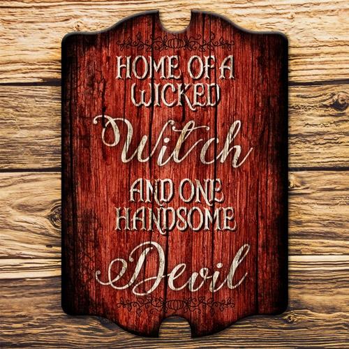 Wicked Witch / Handsome Devil - Tavern Shaped Halloween Wood Sign - Image 2