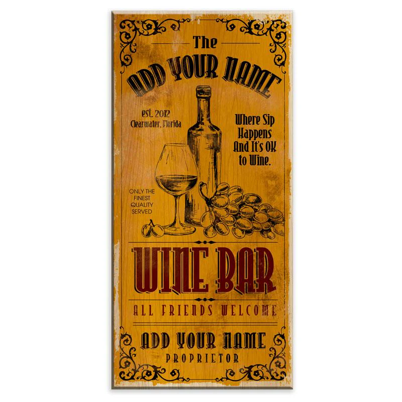 Wine Bar - CUSTOMIZABLE Large Vintage Wooden Bar Sign - 11 3/4" x 23 3/4"