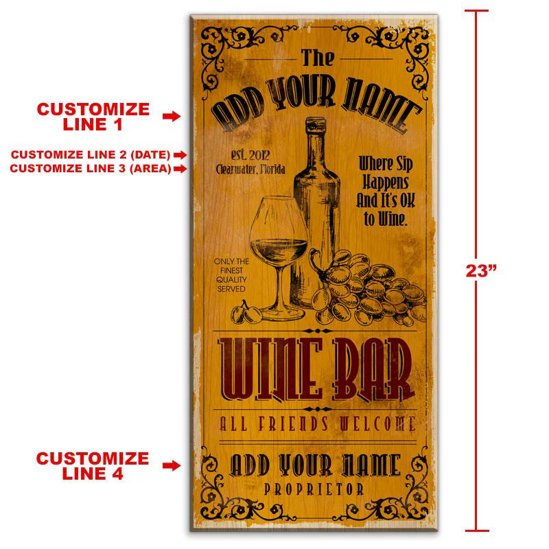 Wine Bar - CUSTOMIZABLE Large Vintage Wooden Bar Sign - 11 3/4" x 23 3/4" - Image 2