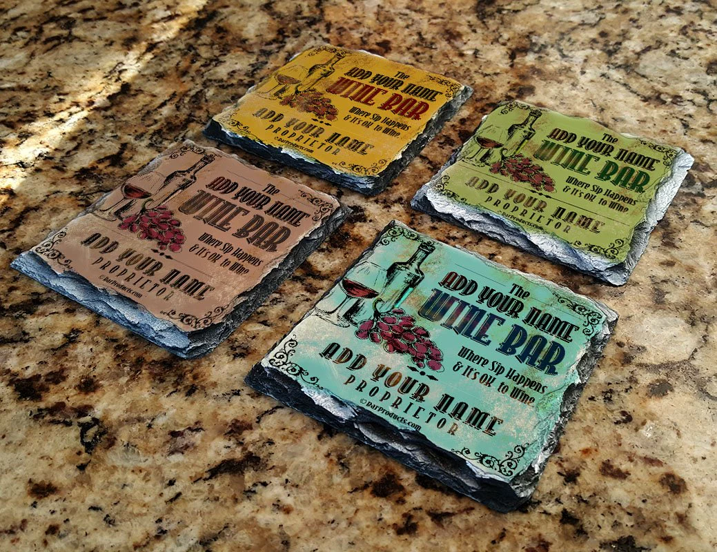 Wine Bar Themed CUSTOMIZABLE Rock Slate Coaster - Image 3