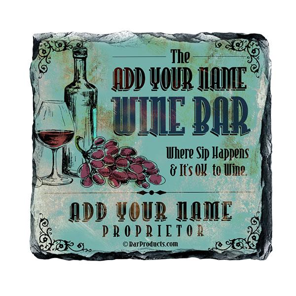 Wine Bar Themed CUSTOMIZABLE Rock Slate Coaster - Image 4
