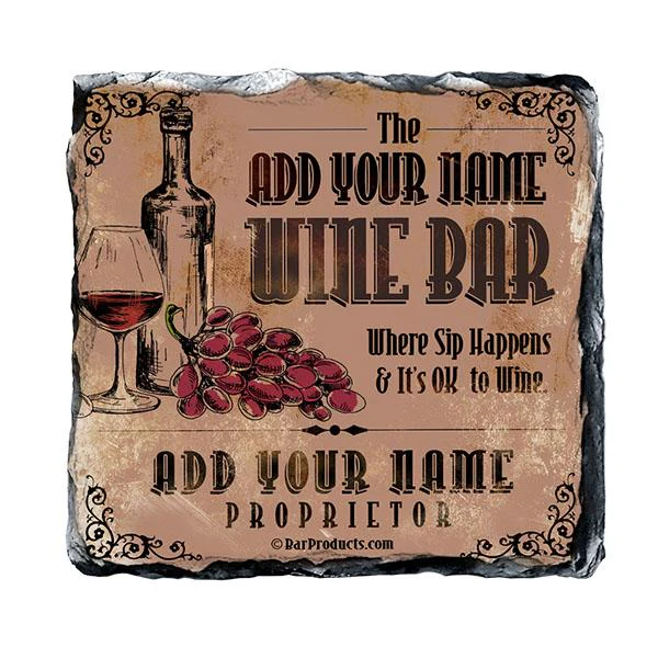 Wine Bar Themed CUSTOMIZABLE Rock Slate Coaster - Image 6