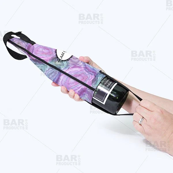 Wine Bottle Cooler with Strap - Blue/Pink Watercolor - ADD YOUR NAME - Image 3