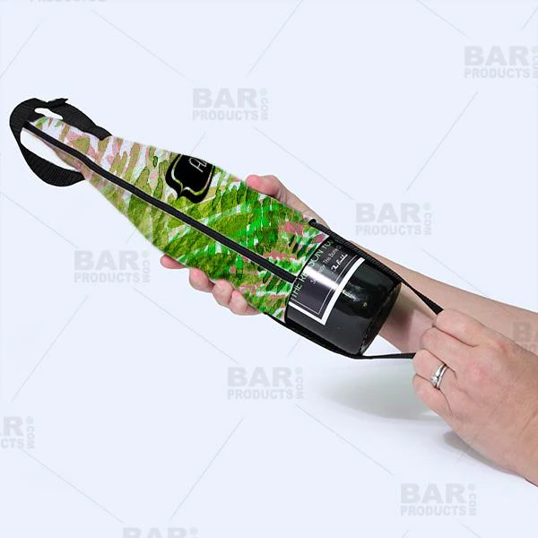 Wine Bottle Cooler with Strap - Green/Pink Watercolor - ADD YOUR NAME - Image 3
