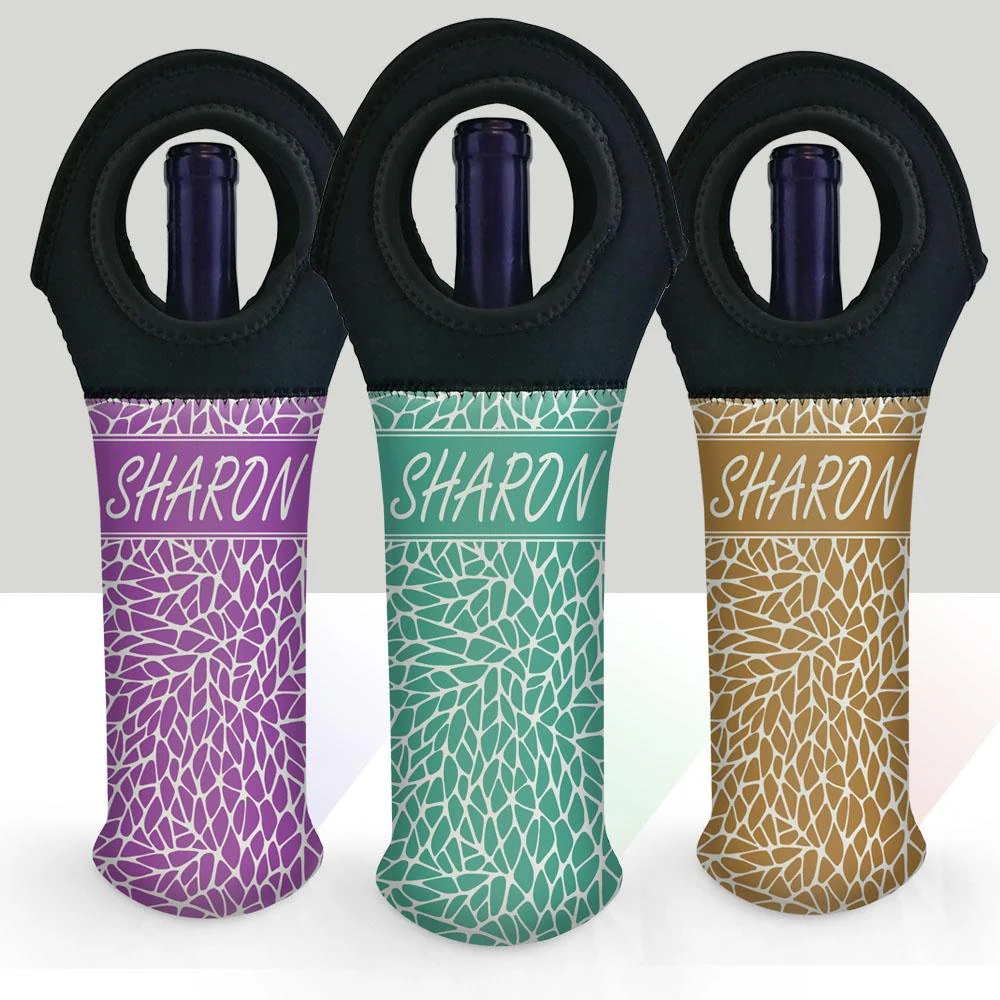 Wine Bottle Tote w/ Black Handle - Crackle Pattern (Color Options) - CUSTOMIZABLE