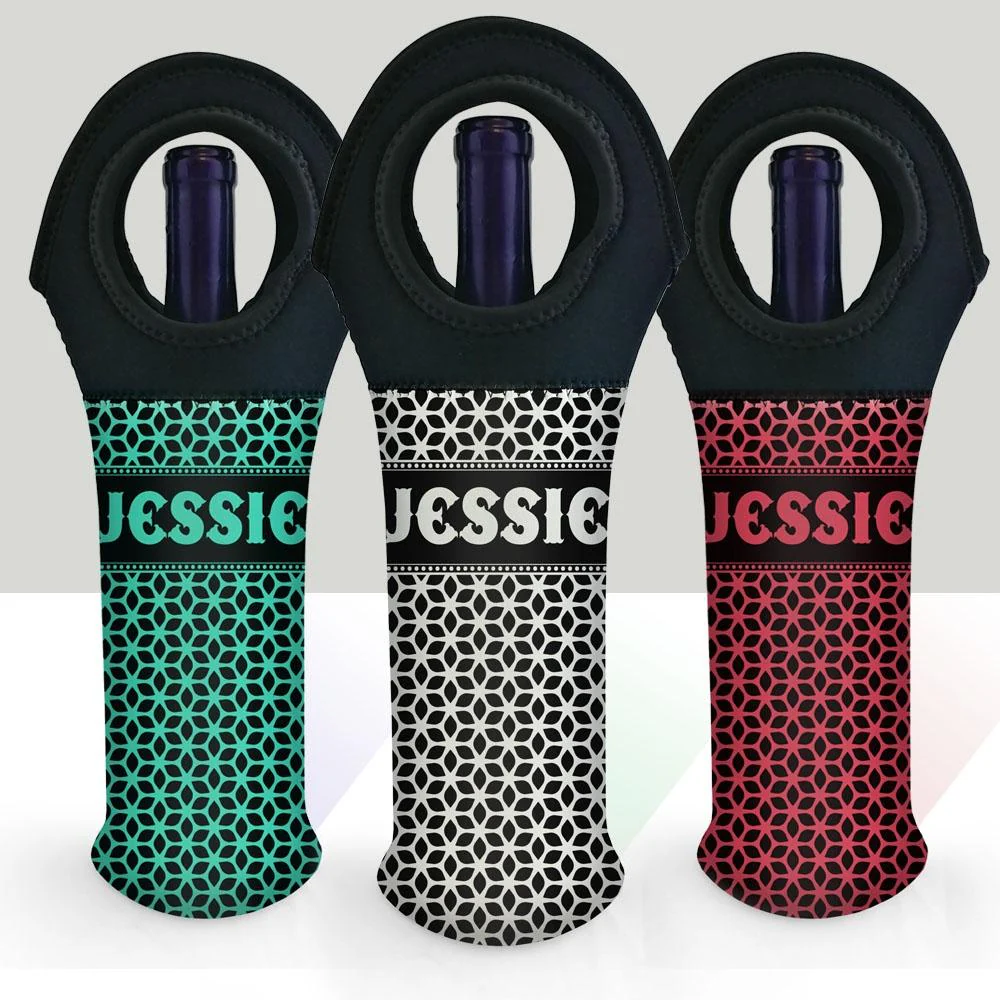 Wine Bottle Tote w/ Black Handle - Floral Pattern (Color Options) - CUSTOMIZABLE